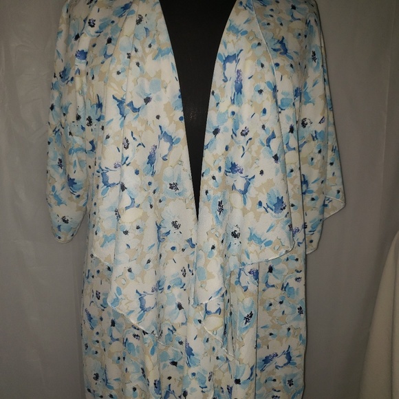 Lularoe L white floral monroe open cardigan cover - Picture 4 of 8